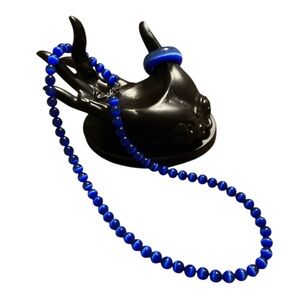 Vintage Blue Cat’s Eye Glass Choker & Ring Set Size 4.5